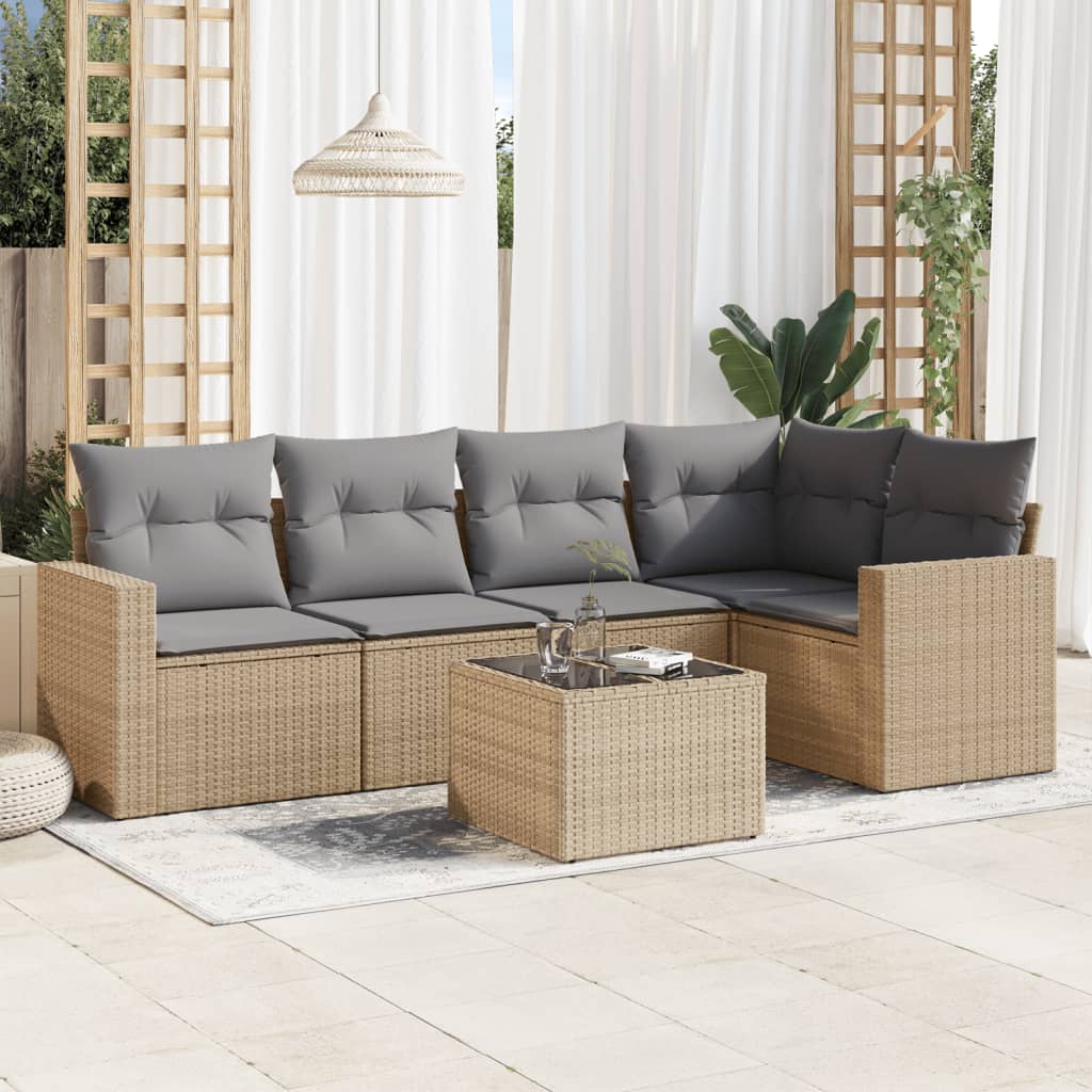 5-tlg. Garten-Sofagarnitur mit Kissen Schwarz Poly Rattan