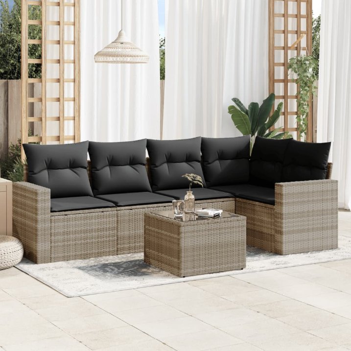 5-tlg. Garten-Sofagarnitur mit Kissen Schwarz Poly Rattan