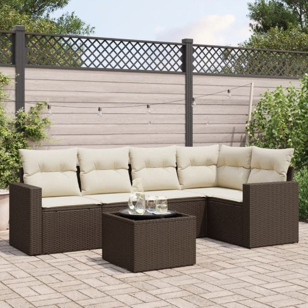 5-tlg. Garten-Sofagarnitur mit Kissen Schwarz Poly Rattan