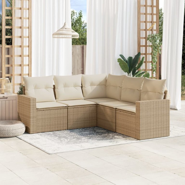 5-tlg. Garten-Sofagarnitur mit Kissen Schwarz Poly Rattan