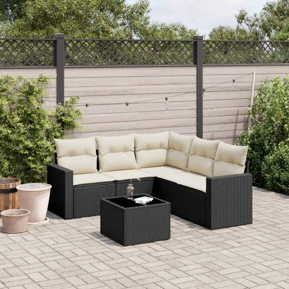 5-tlg. Garten-Sofagarnitur mit Kissen Schwarz Poly Rattan