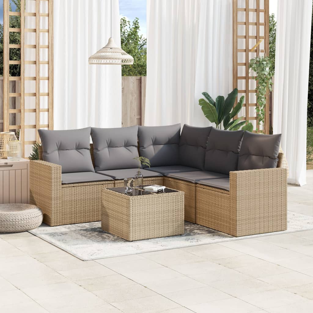 5-tlg. Garten-Sofagarnitur mit Kissen Schwarz Poly Rattan