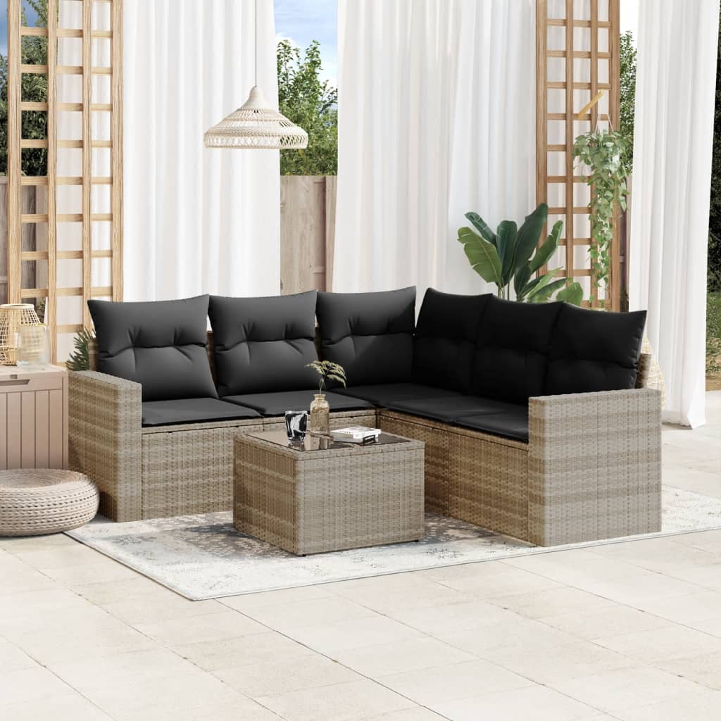5-tlg. Garten-Sofagarnitur mit Kissen Schwarz Poly Rattan