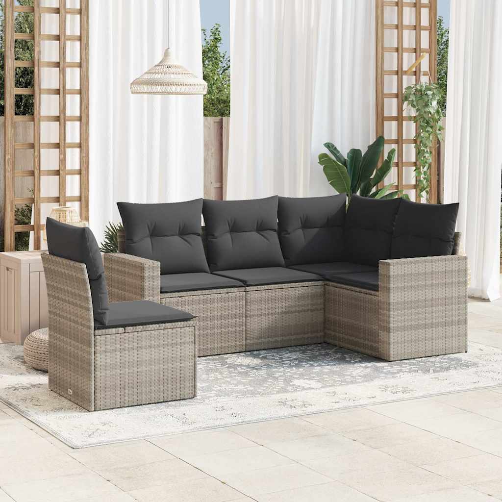 5-tlg. Garten-Sofagarnitur mit Kissen Schwarz Poly Rattan
