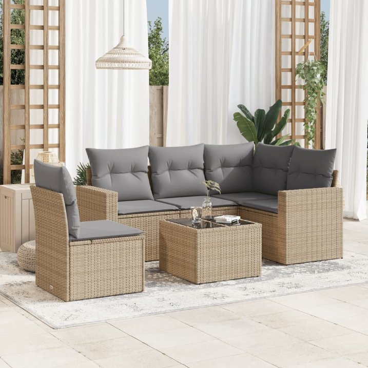 5-tlg. Garten-Sofagarnitur mit Kissen Schwarz Poly Rattan
