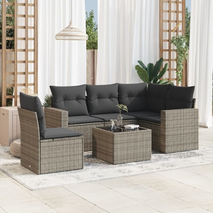 5-tlg. Garten-Sofagarnitur mit Kissen Schwarz Poly Rattan