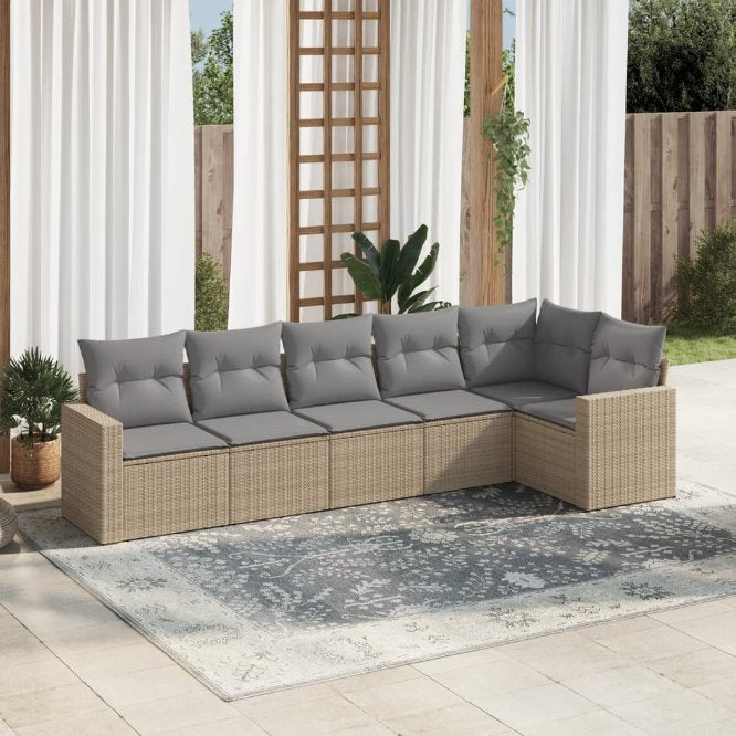 6-tlg. Garten-Sofagarnitur mit Kissen Schwarz Poly Rattan