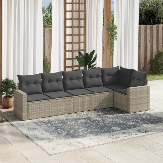 6-tlg. Garten-Sofagarnitur mit Kissen Schwarz Poly Rattan