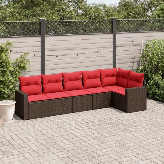 6-tlg. Garten-Sofagarnitur mit Kissen Schwarz Poly Rattan