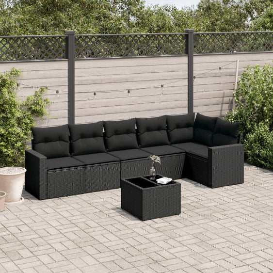6-tlg. Garten-Sofagarnitur mit Kissen Schwarz Poly Rattan