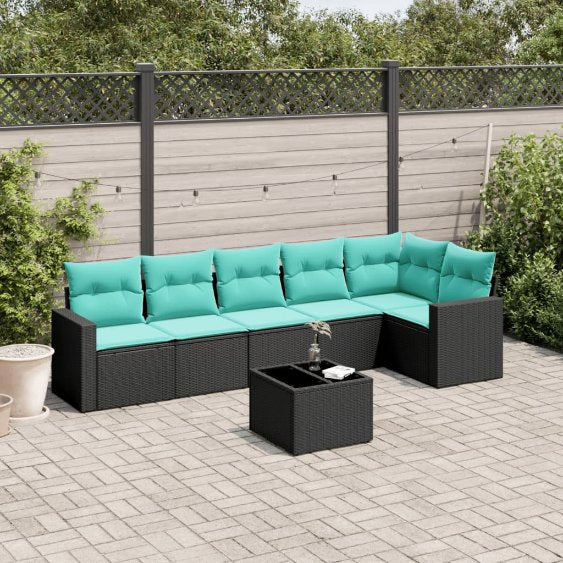 6-tlg. Garten-Sofagarnitur mit Kissen Schwarz Poly Rattan