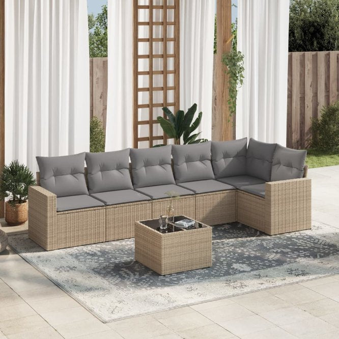 6-tlg. Garten-Sofagarnitur mit Kissen Schwarz Poly Rattan