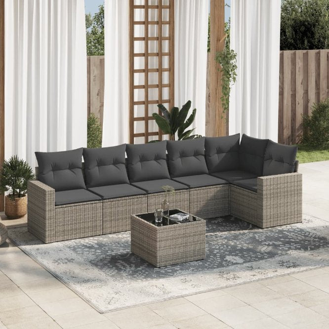 6-tlg. Garten-Sofagarnitur mit Kissen Schwarz Poly Rattan