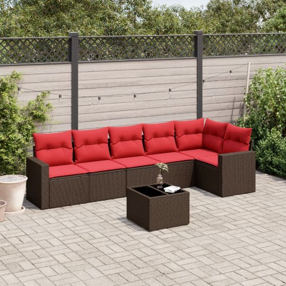 6-tlg. Garten-Sofagarnitur mit Kissen Schwarz Poly Rattan