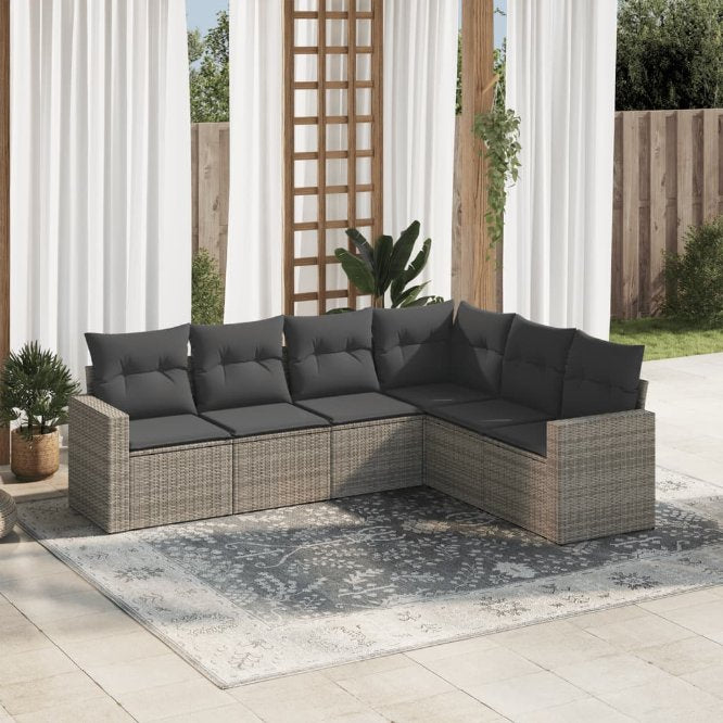 6-tlg. Garten-Sofagarnitur mit Kissen Schwarz Poly Rattan