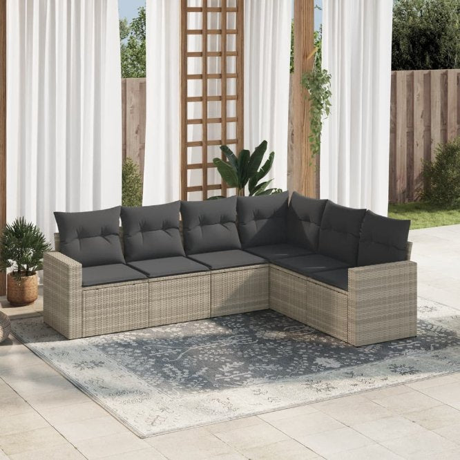 6-tlg. Garten-Sofagarnitur mit Kissen Schwarz Poly Rattan