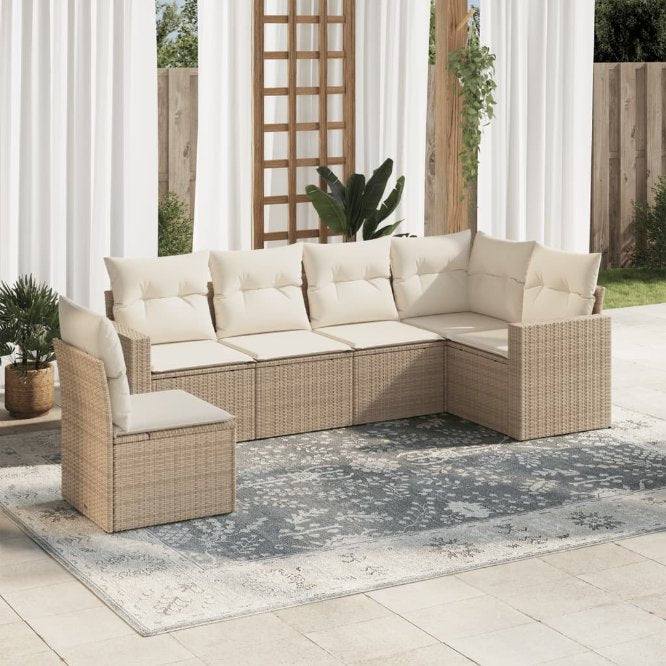 6-tlg. Garten-Sofagarnitur mit Kissen Schwarz Poly Rattan