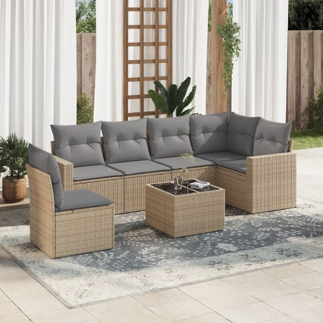 6-tlg. Garten-Sofagarnitur mit Kissen Schwarz Poly Rattan