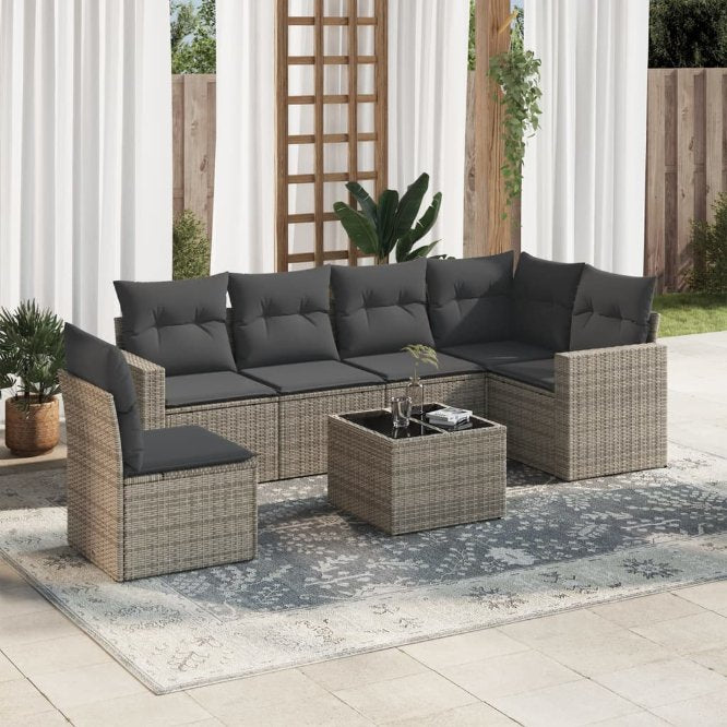 6-tlg. Garten-Sofagarnitur mit Kissen Schwarz Poly Rattan