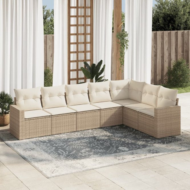 7-tlg. Garten-Sofagarnitur mit Kissen Schwarz Poly Rattan