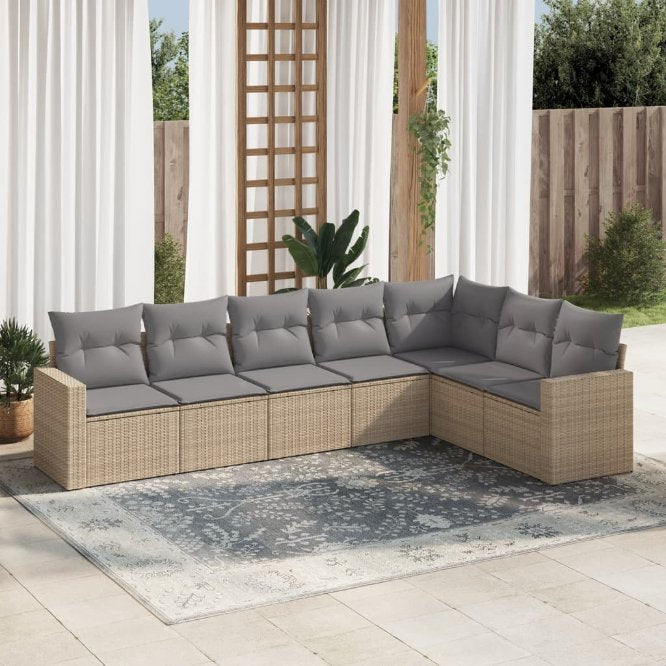7-tlg. Garten-Sofagarnitur mit Kissen Schwarz Poly Rattan