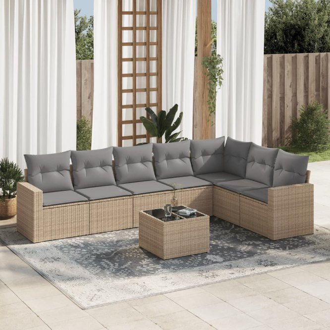 7-tlg. Garten-Sofagarnitur mit Kissen Schwarz Poly Rattan