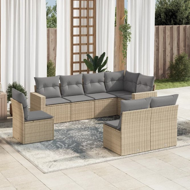 8-tlg. Garten-Sofagarnitur mit Kissen Schwarz Poly Rattan
