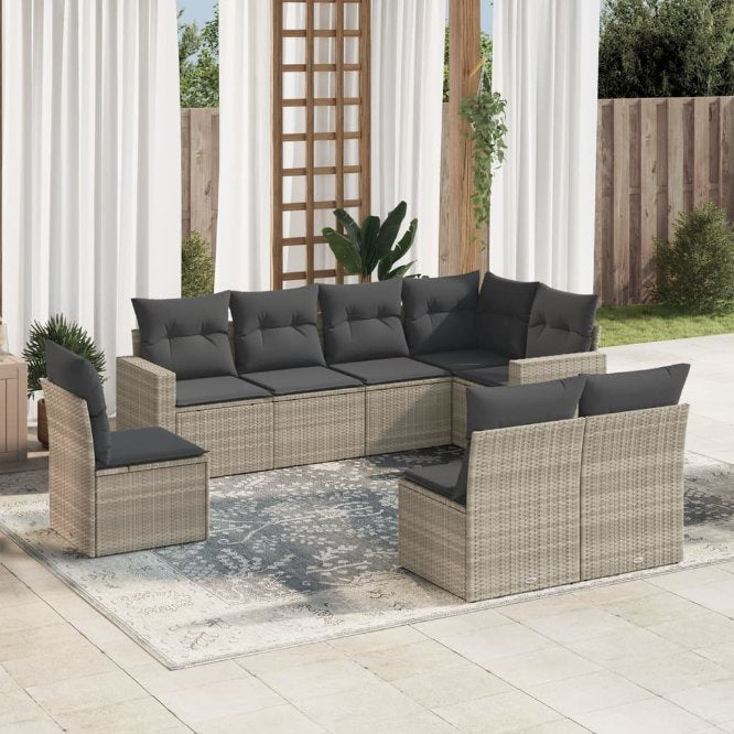 8-tlg. Garten-Sofagarnitur mit Kissen Schwarz Poly Rattan