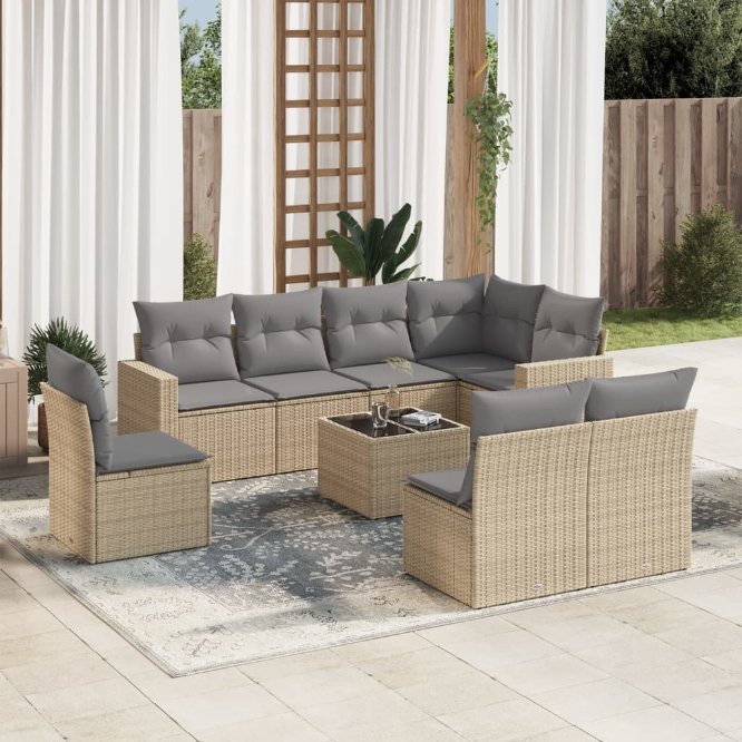 8-tlg. Garten-Sofagarnitur mit Kissen Schwarz Poly Rattan