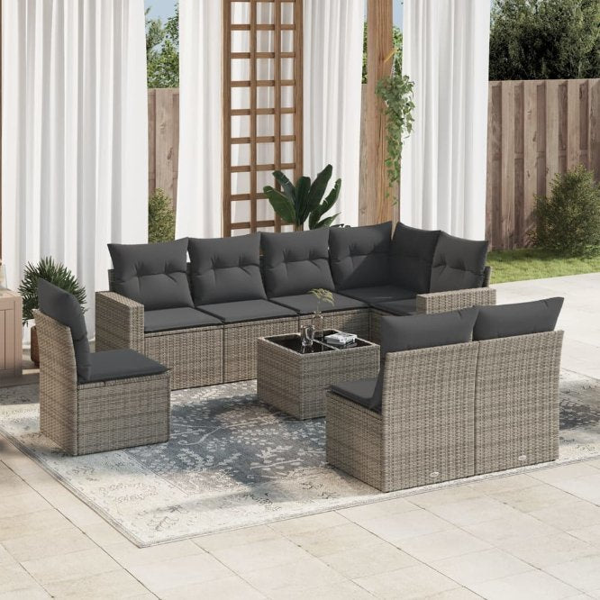 8-tlg. Garten-Sofagarnitur mit Kissen Schwarz Poly Rattan