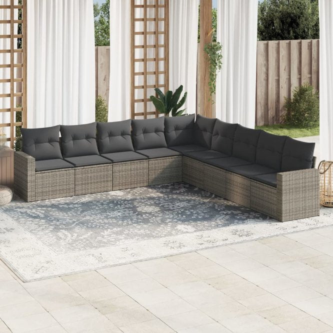 9-tlg. Garten-Sofagarnitur mit Kissen Schwarz Poly Rattan