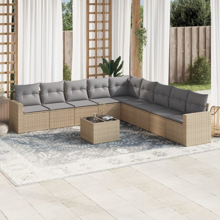9-tlg. Garten-Sofagarnitur mit Kissen Schwarz Poly Rattan