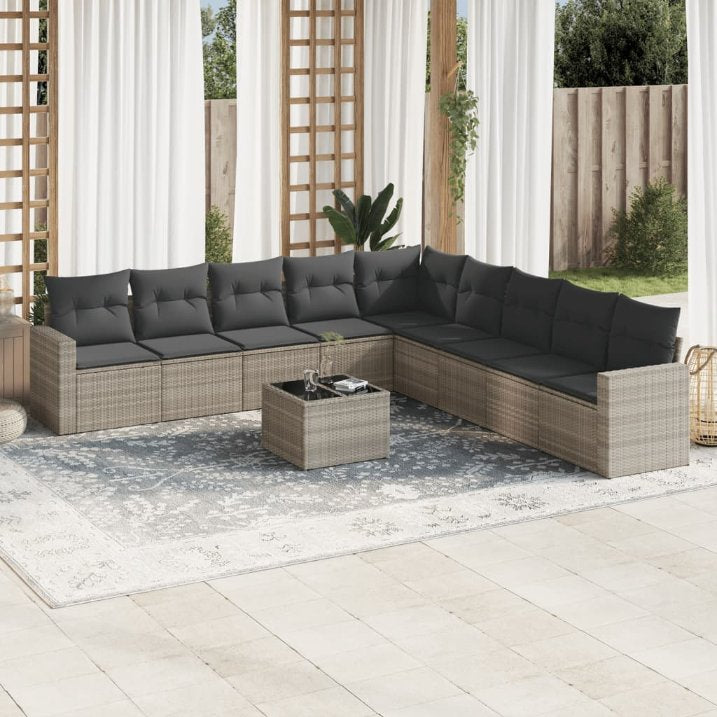 9-tlg. Garten-Sofagarnitur mit Kissen Schwarz Poly Rattan