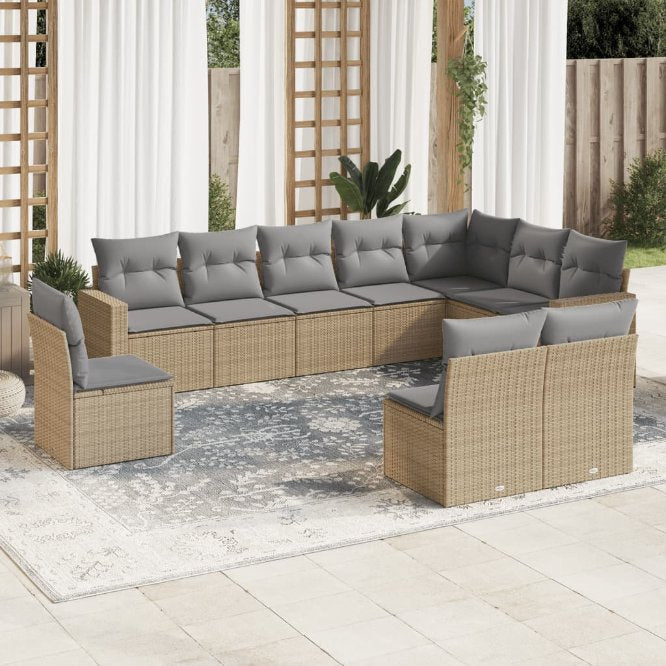 vidaXL 10-tlg. Garten-Sofagarnitur mit Kissen Schwarz Poly Rattan