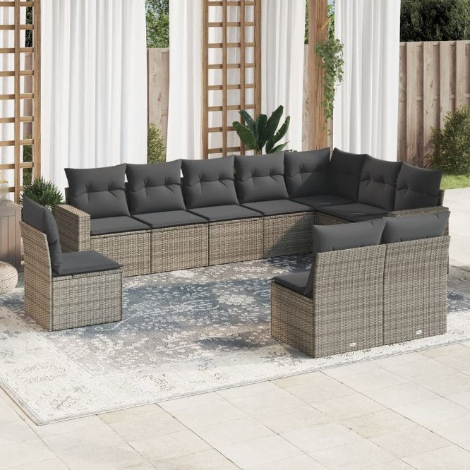 vidaXL 10-tlg. Garten-Sofagarnitur mit Kissen Schwarz Poly Rattan