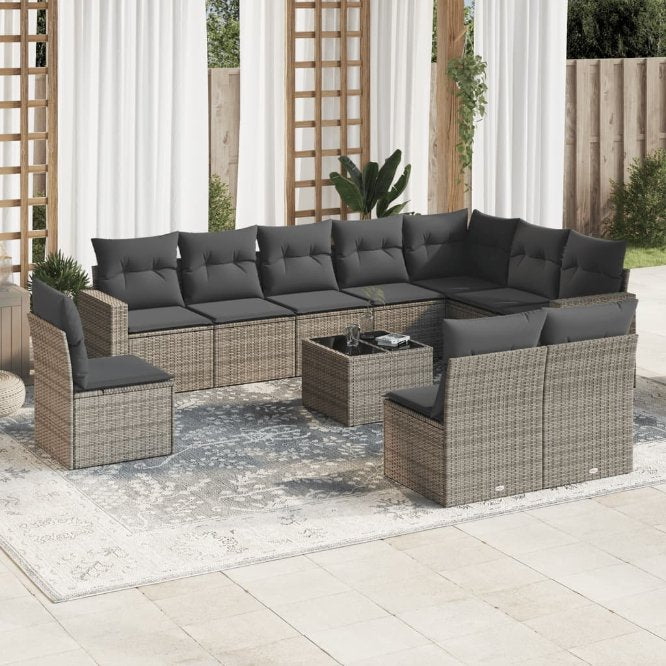 vidaXL 10-tlg. Garten-Sofagarnitur mit Kissen Schwarz Poly Rattan