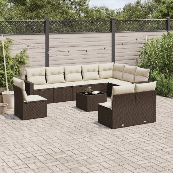 vidaXL 10-tlg. Garten-Sofagarnitur mit Kissen Schwarz Poly Rattan