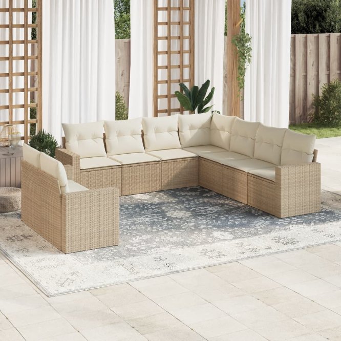 9-tlg. Garten-Sofagarnitur mit Kissen Schwarz Poly Rattan