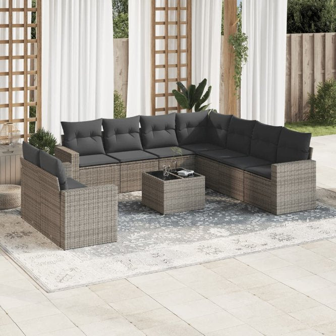 9-tlg. Garten-Sofagarnitur mit Kissen Schwarz Poly Rattan