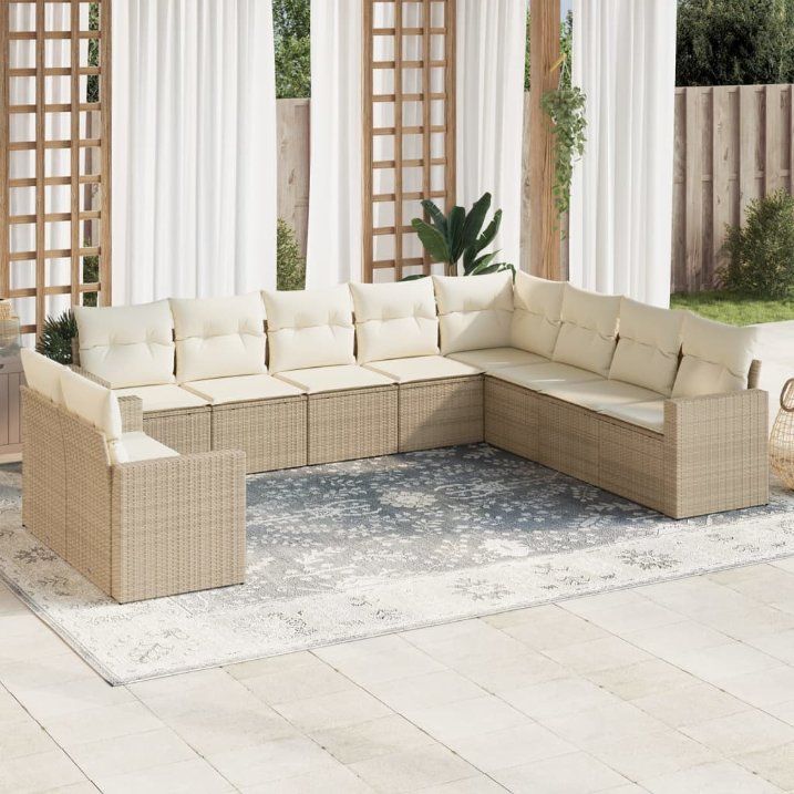 vidaXL 10-tlg. Garten-Sofagarnitur mit Kissen Schwarz Poly Rattan