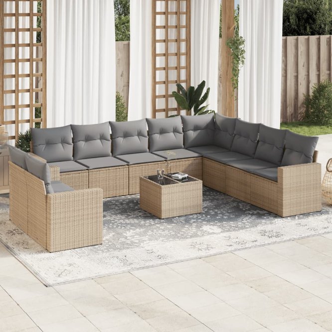vidaXL 10-tlg. Garten-Sofagarnitur mit Kissen Schwarz Poly Rattan