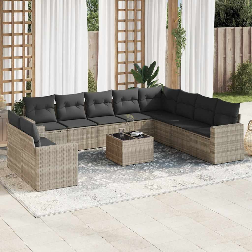 vidaXL 10-tlg. Garten-Sofagarnitur mit Kissen Schwarz Poly Rattan