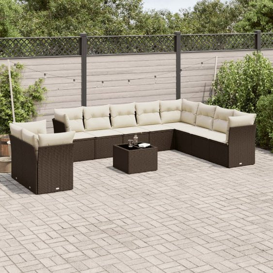 vidaXL 10-tlg. Garten-Sofagarnitur mit Kissen Schwarz Poly Rattan