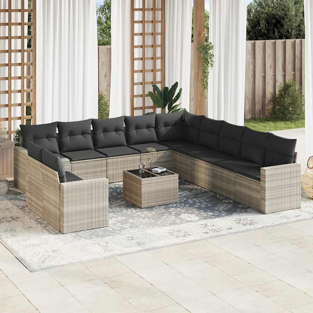 vidaXL 11-tlg. Garten-Sofagarnitur mit Kissen Schwarz Poly Rattan