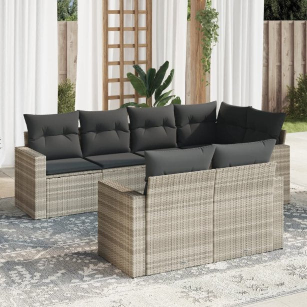7-tlg. Garten-Sofagarnitur mit Kissen Schwarz Poly Rattan