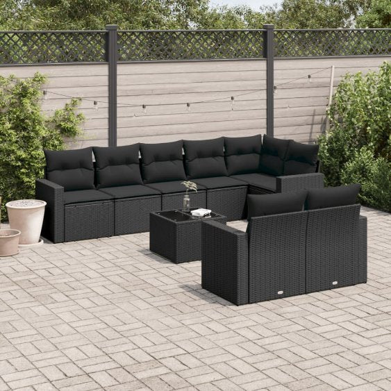 8-tlg. Garten-Sofagarnitur mit Kissen Schwarz Poly Rattan
