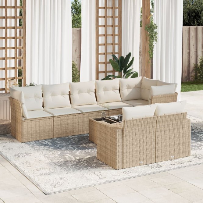 8-tlg. Garten-Sofagarnitur mit Kissen Schwarz Poly Rattan