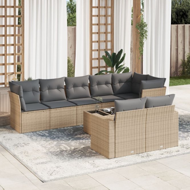 8-tlg. Garten-Sofagarnitur mit Kissen Schwarz Poly Rattan