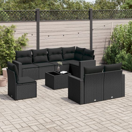 8-tlg. Garten-Sofagarnitur mit Kissen Schwarz Poly Rattan