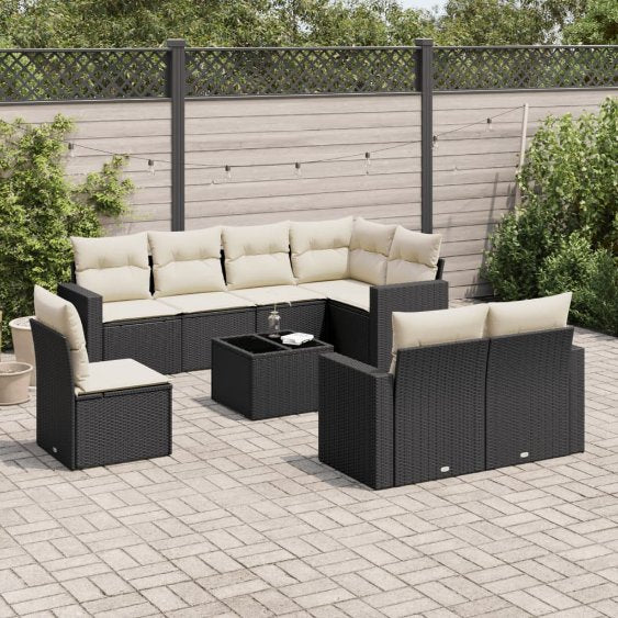 8-tlg. Garten-Sofagarnitur mit Kissen Schwarz Poly Rattan